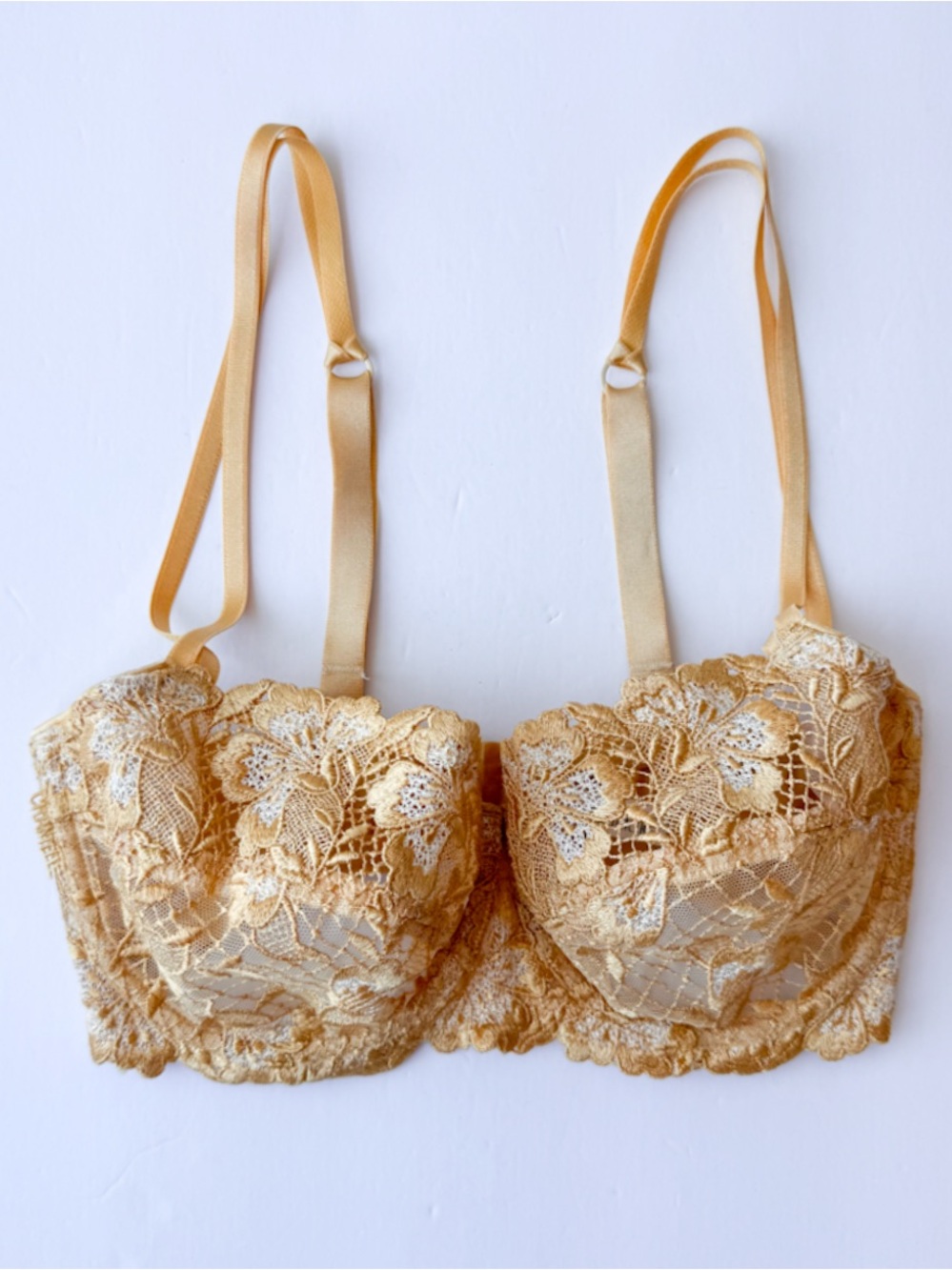 Chantelle Gold Lace Unlined Underwire Bra 32DD (EUR 70E) Made In France